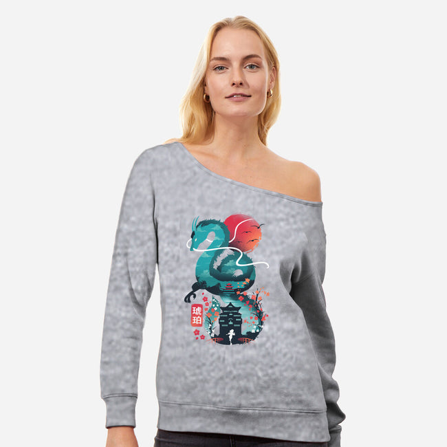 UKIYO E DRAGON-womens off shoulder sweatshirt-dandingeroz
