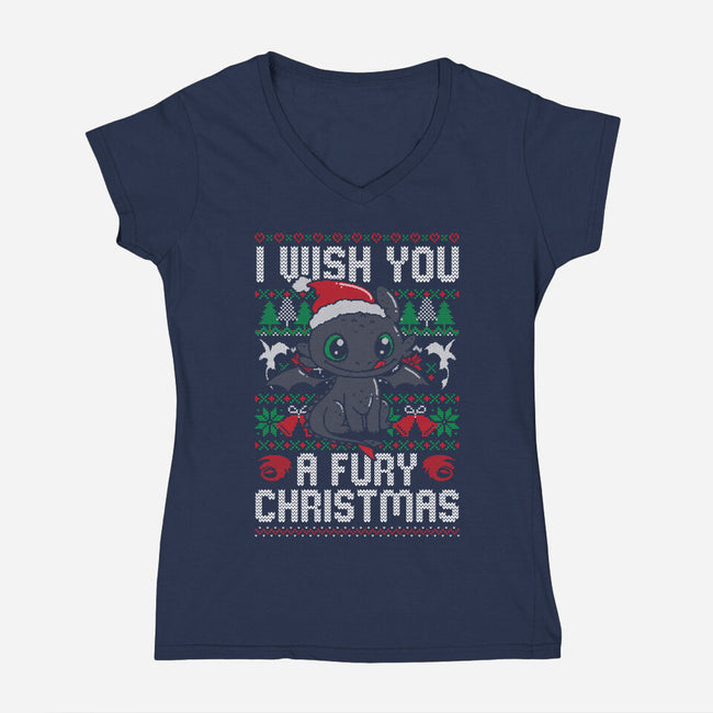 Fury Christmas-womens v-neck tee-eduely