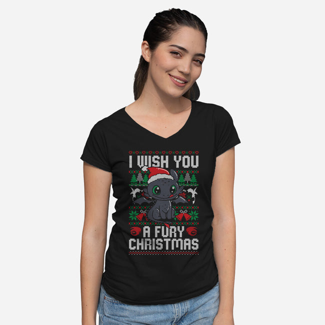 Fury Christmas-womens v-neck tee-eduely