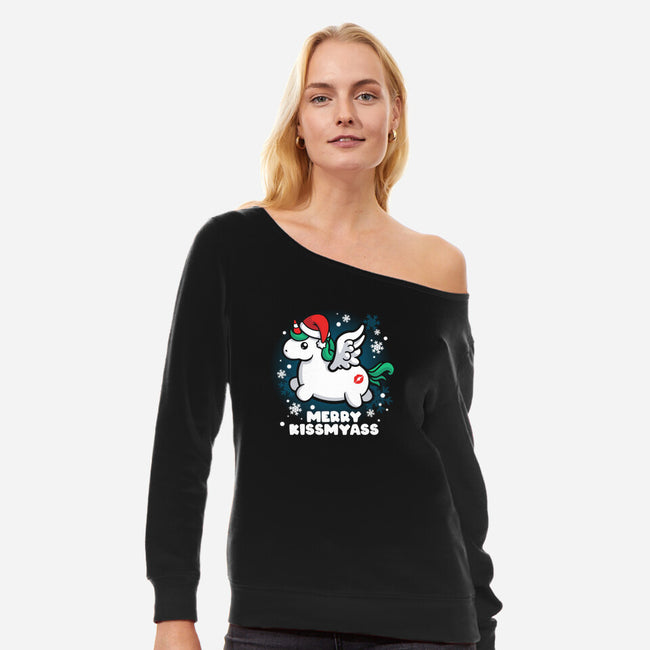 Merry Kiss My Ass-womens off shoulder sweatshirt-NemiMakeit