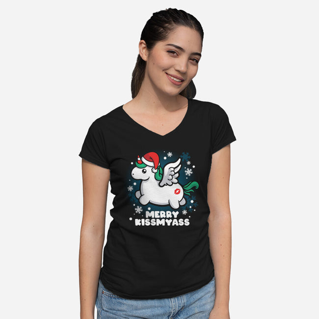 Merry Kiss My Ass-womens v-neck tee-NemiMakeit