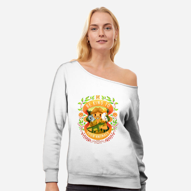 Be Kind to Your Animals-womens off shoulder sweatshirt-starsalts