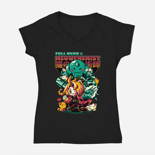 Full Neko Meowchemist-womens v-neck tee-ilustrata