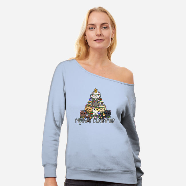 A Very Meowy Christmas-womens off shoulder sweatshirt-kosmicsatellite