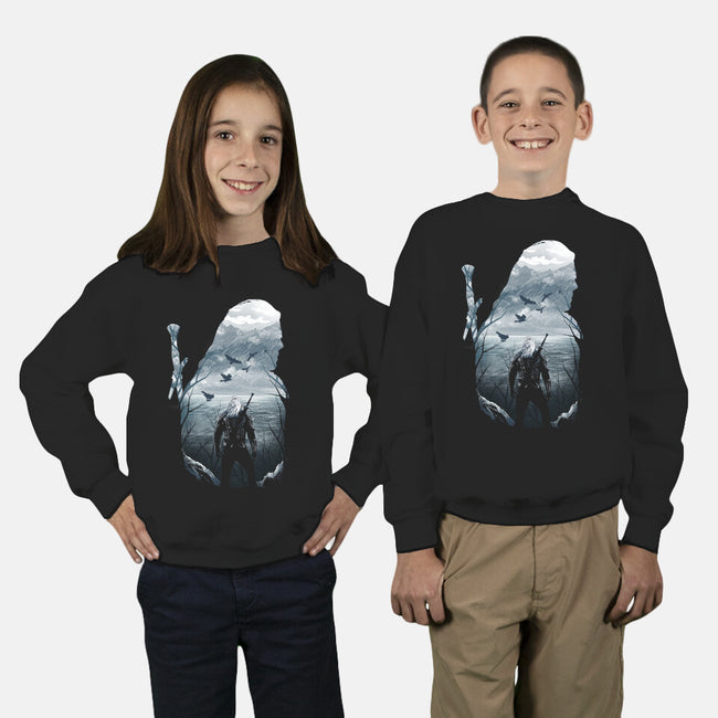 Wild Hunt Silhouette-youth crew neck sweatshirt-dandingeroz