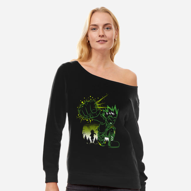 Gon's Jajanken-womens off shoulder sweatshirt-constantine2454