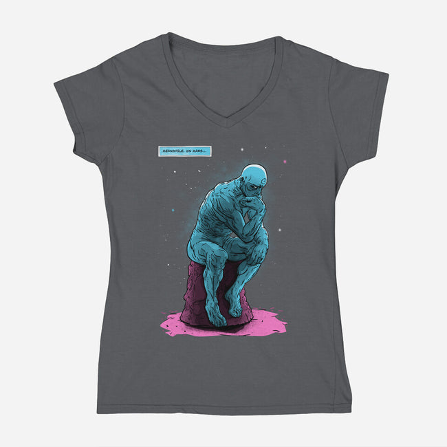 Blue Thinker-womens v-neck tee-teesgeex