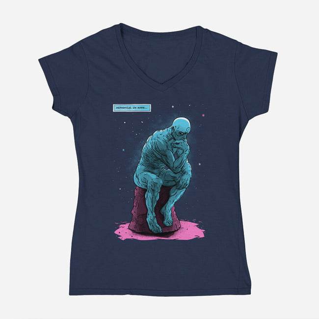 Blue Thinker-womens v-neck tee-teesgeex