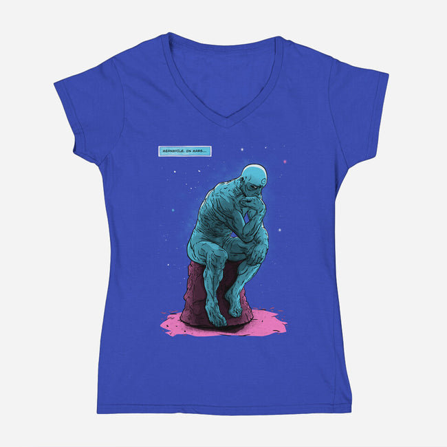 Blue Thinker-womens v-neck tee-teesgeex