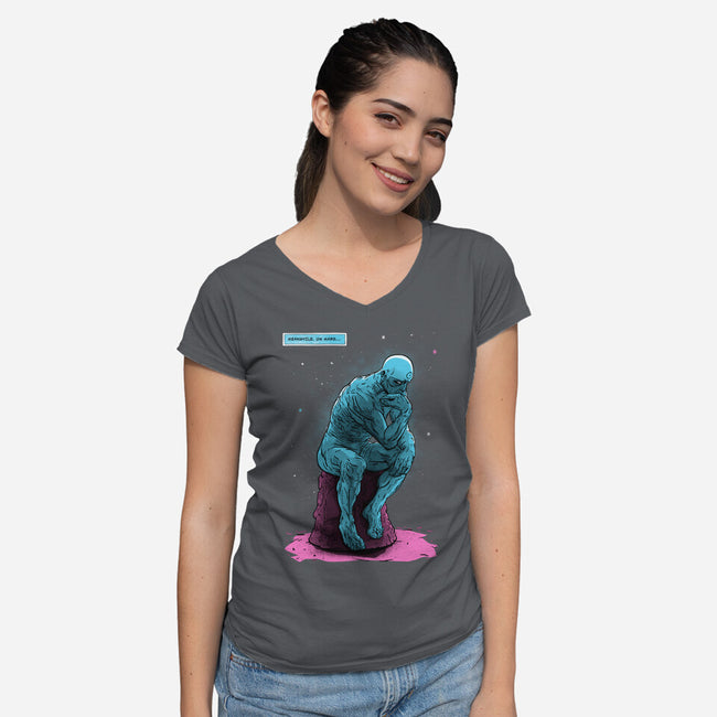 Blue Thinker-womens v-neck tee-teesgeex