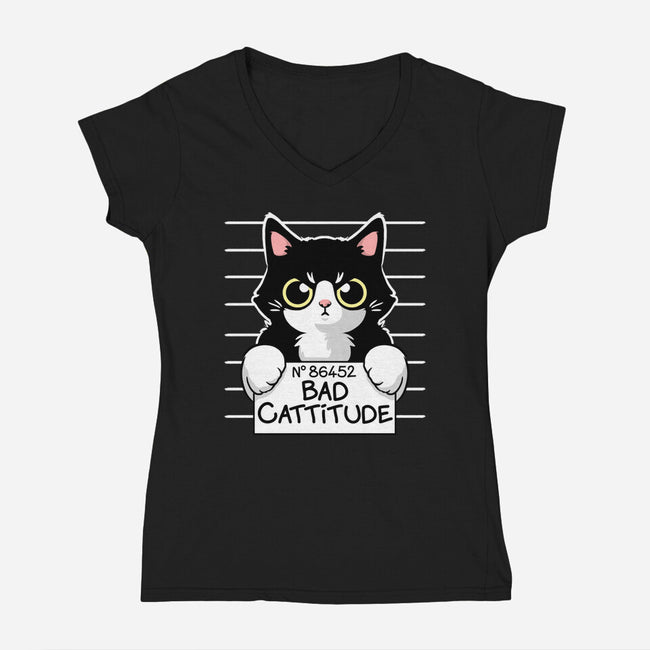 Bad Cattitude-womens v-neck tee-NemiMakeit