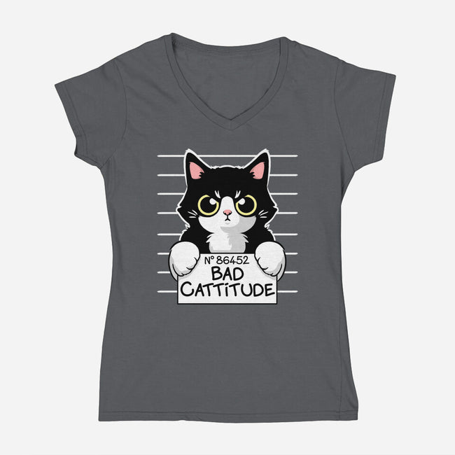 Bad Cattitude-womens v-neck tee-NemiMakeit
