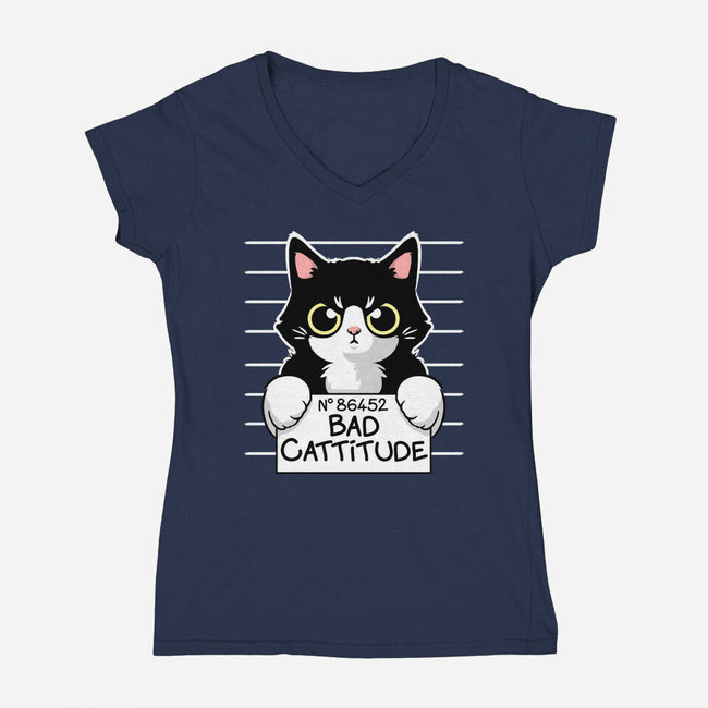 Bad Cattitude-womens v-neck tee-NemiMakeit