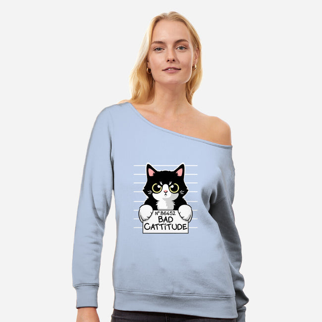 Bad Cattitude-womens off shoulder sweatshirt-NemiMakeit