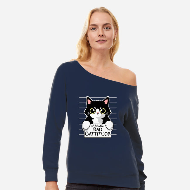 Bad Cattitude-womens off shoulder sweatshirt-NemiMakeit