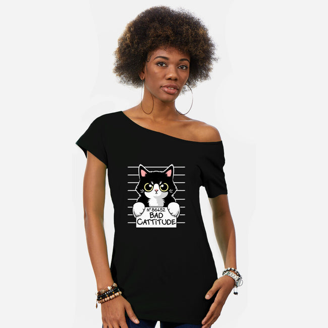 Bad Cattitude-womens off shoulder tee-NemiMakeit