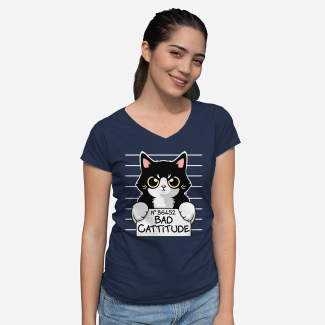 Bad Cattitude-womens v-neck tee-NemiMakeit