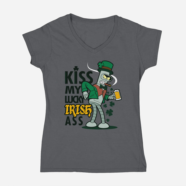 Kiss My Lucky Irish Ass-womens v-neck tee-Boggs Nicolas