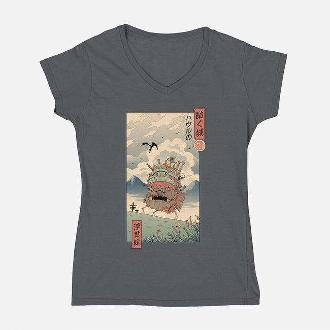 Moving Castle Ukiyo-E-womens v-neck tee-vp021
