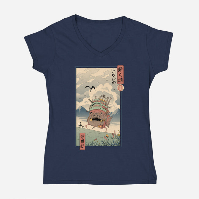 Moving Castle Ukiyo-E-womens v-neck tee-vp021