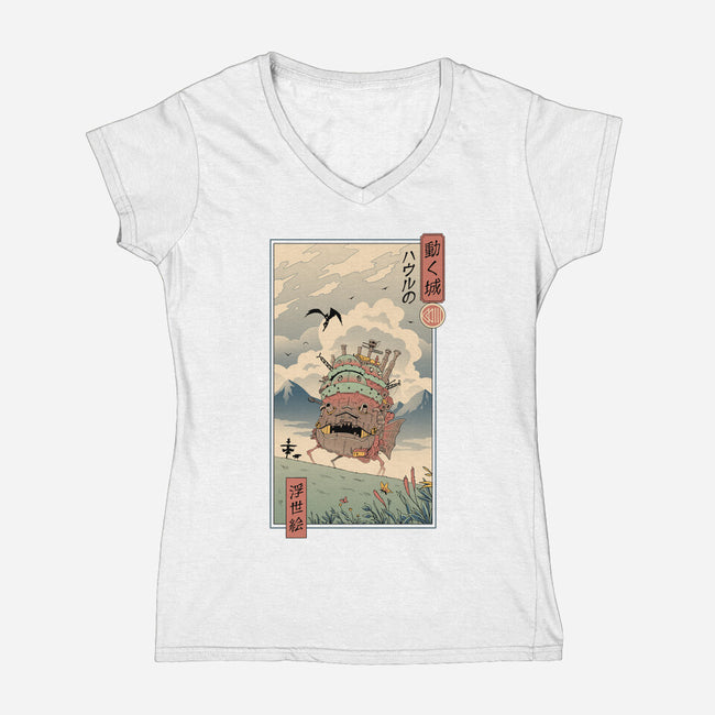 Moving Castle Ukiyo-E-womens v-neck tee-vp021