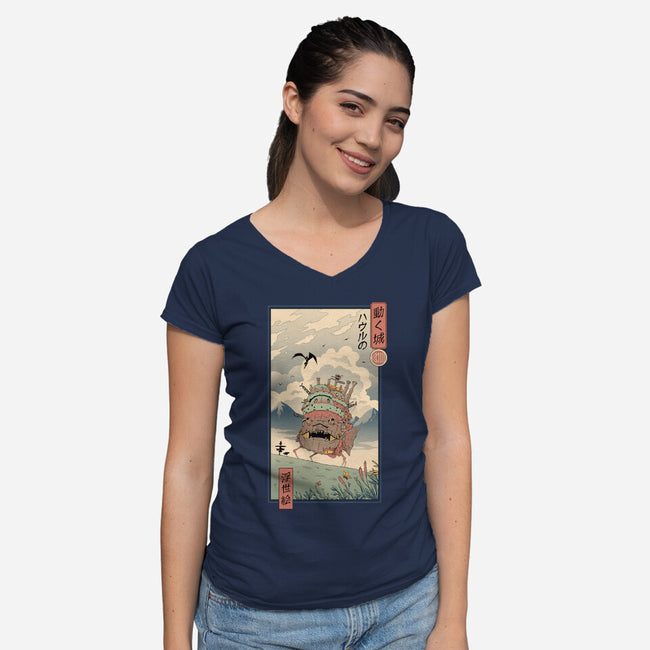 Moving Castle Ukiyo-E-womens v-neck tee-vp021