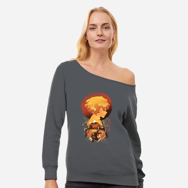 Breath of Fire-womens off shoulder sweatshirt-dandingeroz