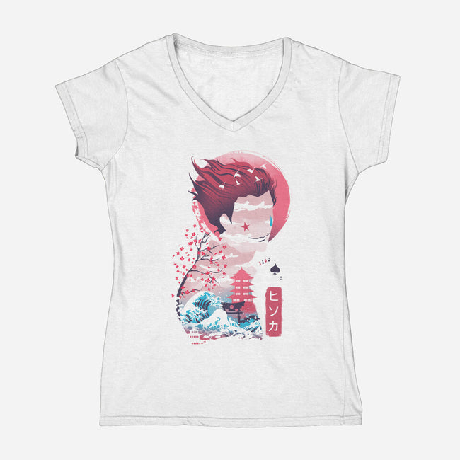 Ukiyo-E Hunter-womens v-neck tee-dandingeroz