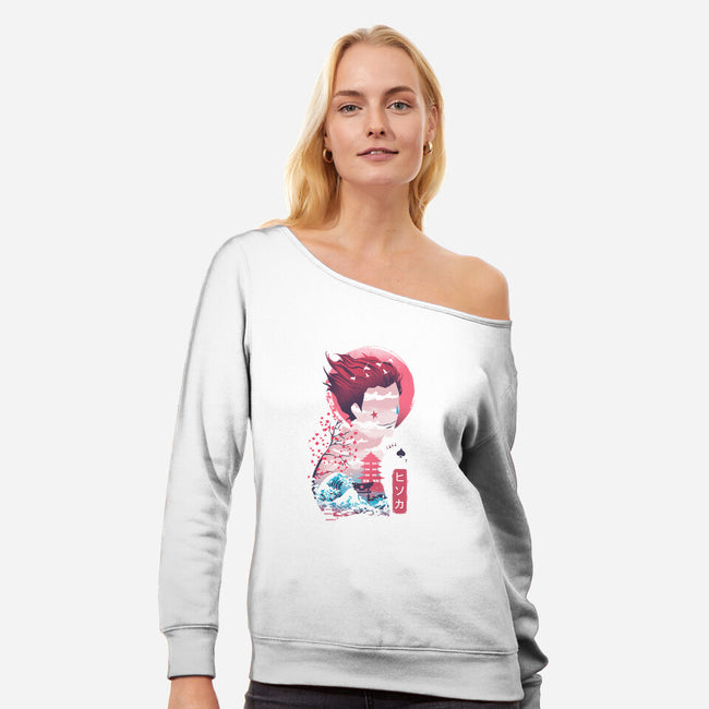 Ukiyo-E Hunter-womens off shoulder sweatshirt-dandingeroz