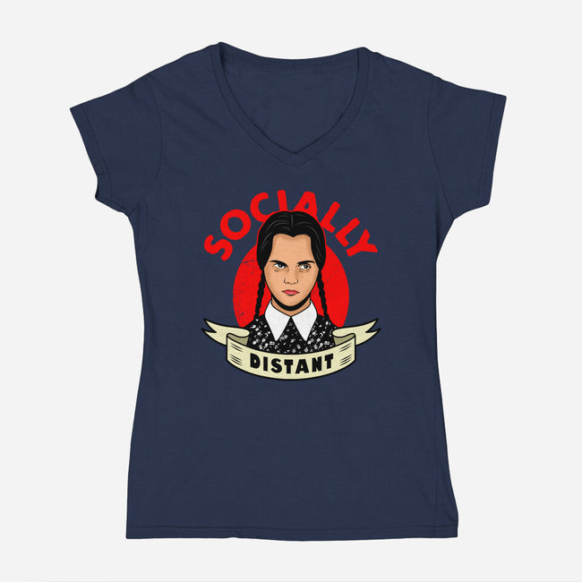 Socially Distant Girl-womens v-neck tee-Boggs Nicolas