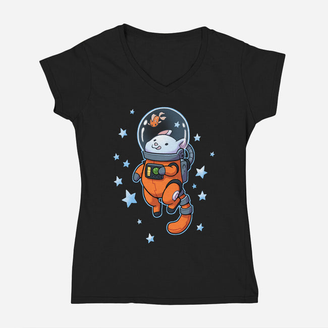 Catstronaut-womens v-neck tee-DoOomcat