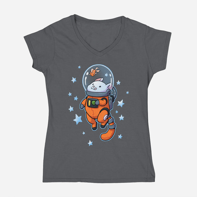 Catstronaut-womens v-neck tee-DoOomcat