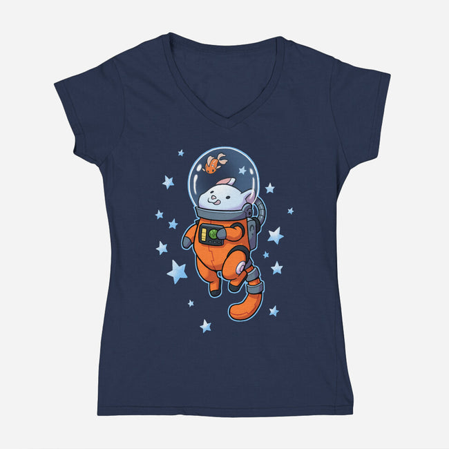 Catstronaut-womens v-neck tee-DoOomcat