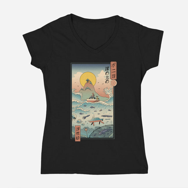 Ukiyo-E By The Sea-womens v-neck tee-vp021