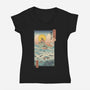 Ukiyo-E By The Sea-womens v-neck tee-vp021