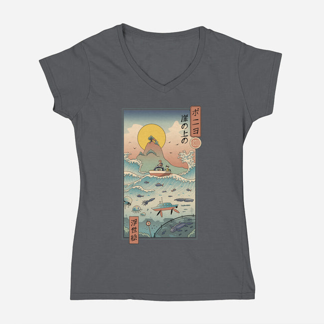 Ukiyo-E By The Sea-womens v-neck tee-vp021