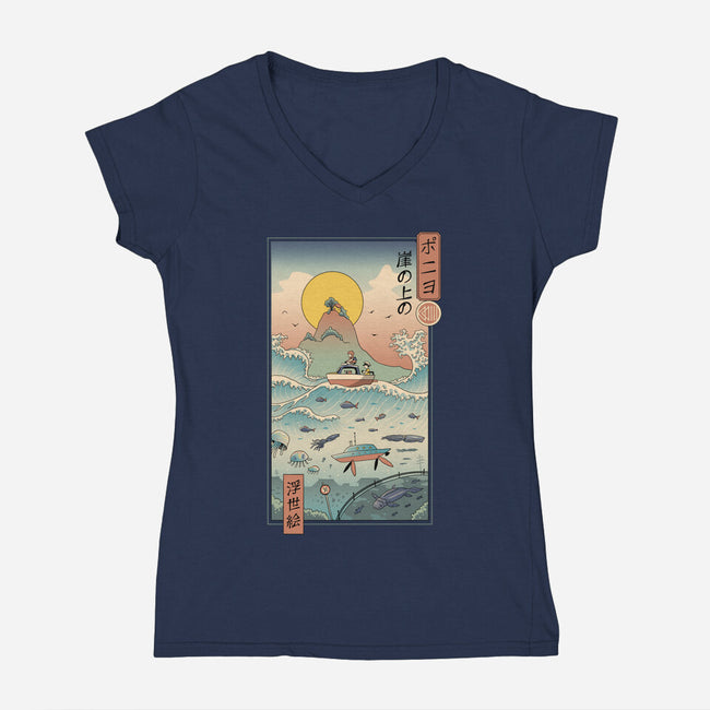 Ukiyo-E By The Sea-womens v-neck tee-vp021