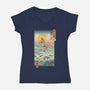 Ukiyo-E By The Sea-womens v-neck tee-vp021