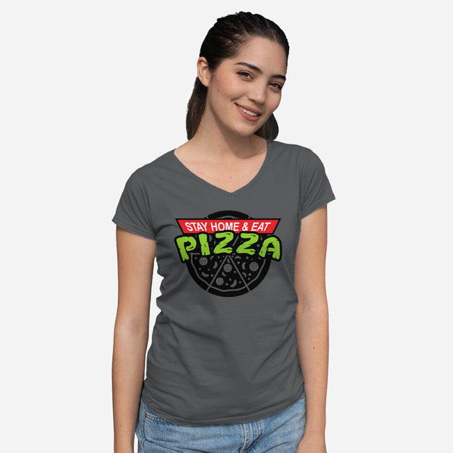 Stay Home and Eat Pizza-womens v-neck tee-Boggs Nicolas