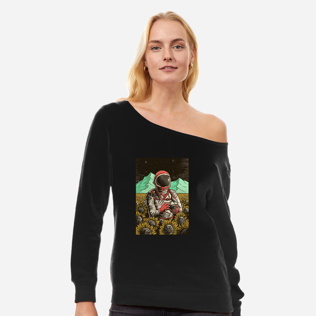 Space Flowers-womens off shoulder sweatshirt-artofvelazquez