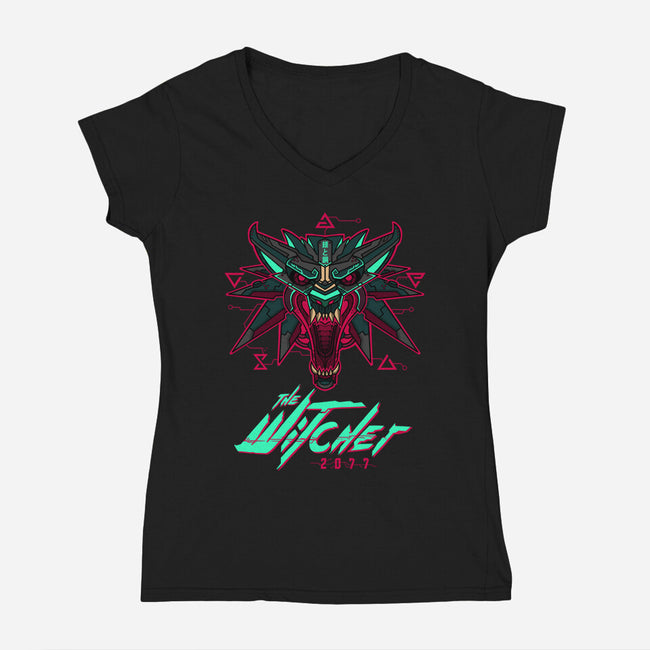 2077-womens v-neck tee-theteenosaur
