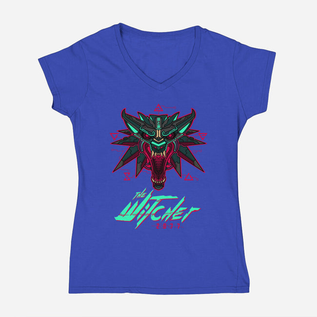 2077-womens v-neck tee-theteenosaur