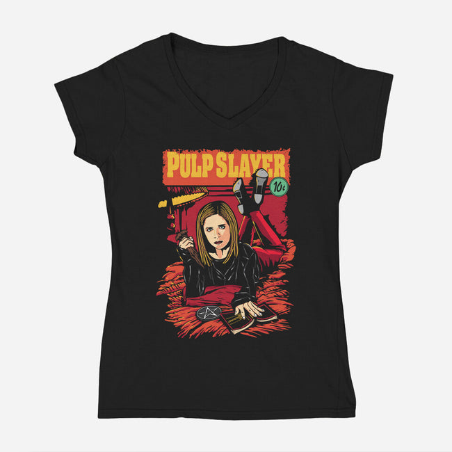 Pulp Slayer-womens v-neck tee-dalethesk8er