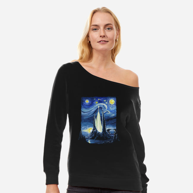 Starry Fantasia-womens off shoulder sweatshirt-daobiwan