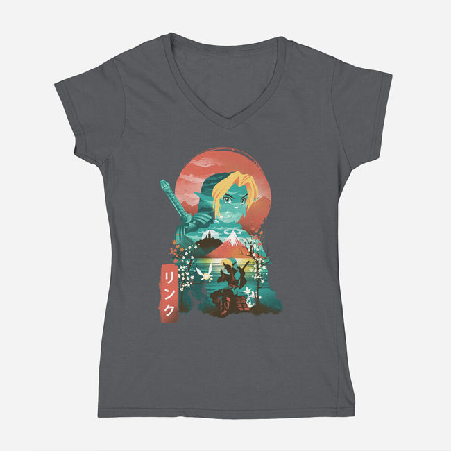 Ukiyo-E Hyrule Hero-womens v-neck tee-dandingeroz