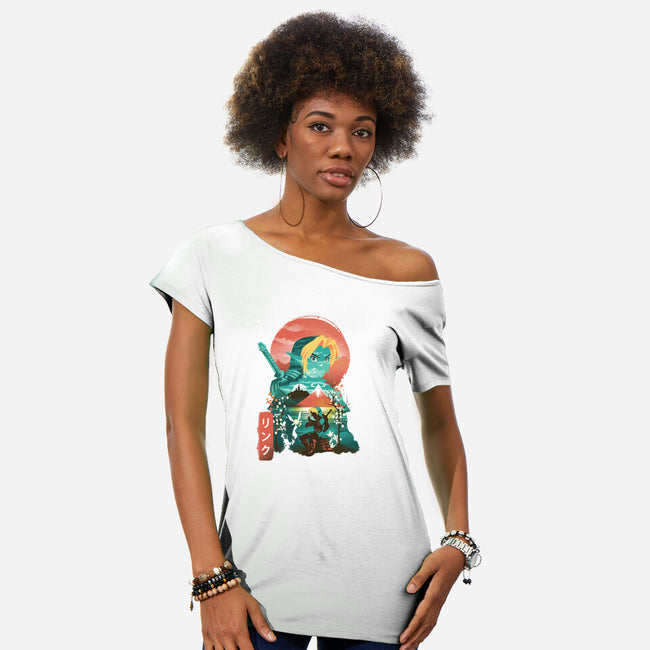 Ukiyo-E Hyrule Hero-womens off shoulder tee-dandingeroz