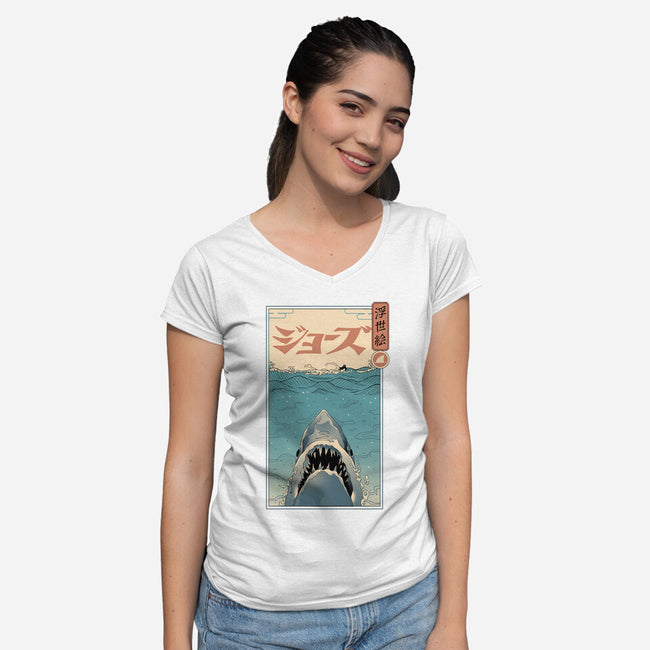 Shark Ukiyo-E-womens v-neck tee-vp021