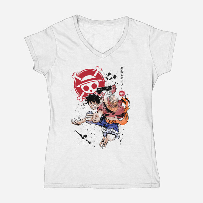 Straw Hat Captain-womens v-neck tee-DrMonekers