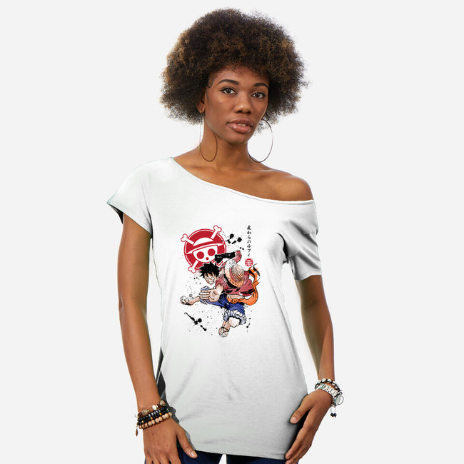 Straw Hat Captain-womens off shoulder tee-DrMonekers