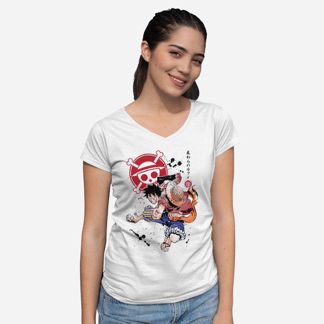 Straw Hat Captain-womens v-neck tee-DrMonekers